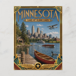 Cartão Postal Arte Deco Vintage da Era de Ouro de Minnesota
