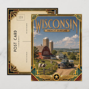 Cartão Postal Arte Deco Vintage da Era de Ouro de Wisconsin