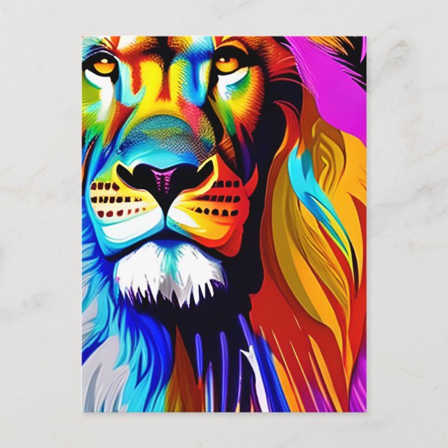 Cartão Postal Arte Digital Colorida Lion | Aniversário (Frente)