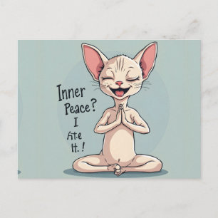 Cartão Postal Arte Divertido de Gato Sphynx com Paz Interior