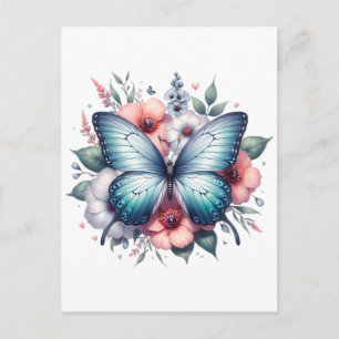 Cartão Postal Arte do Buquê Floral de Borboleta Vibrante-96283
