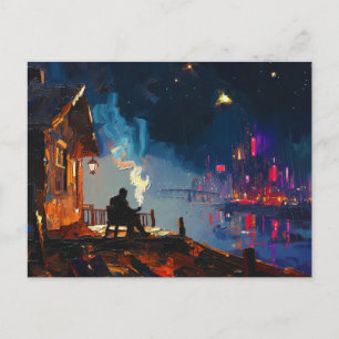 Cartão Postal Arte do Cachimbo: Noite no Campo (Pintura a Óleo N