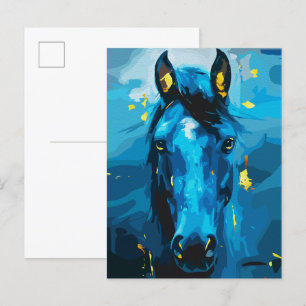 Cartão Postal Arte do Cavalo Azul Majestoso – Força e Elegância