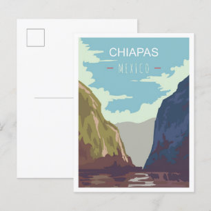 Cartão Postal Arte do Chiapas México Ilustração de viagem vintag