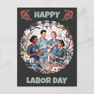 Cartão Postal Arte do Dia do Trabalho Patriótico da Equipe de En