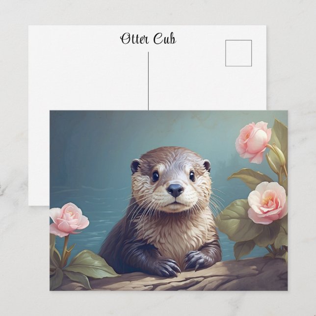 Cartão Postal Arte do Eterno Retrato com Rosa de Cubo de Fora Có (Frente/Verso)