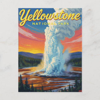 Cartão Postal Arte do gêiser Old Faithful de Yellowstone