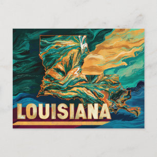 Cartão Postal Arte do Mapa da Louisiana Vibrante