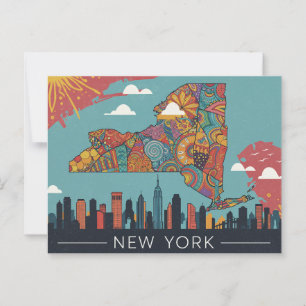 Cartão Postal Arte do Mapa Psicodélico de Nova Iorque   Cidade e