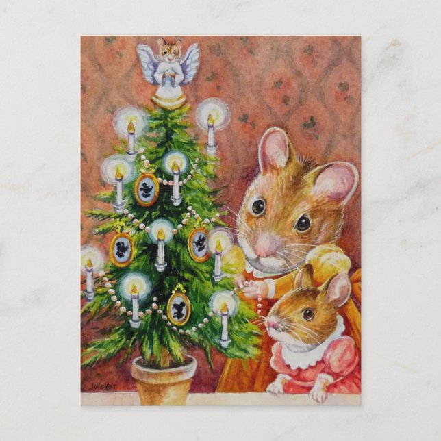 Cartão Postal Arte do Mouse de Triagem de Árvore de Natal Dicken (Frente)