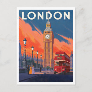 Cartão Postal Arte do Ônibus Vermelho de Londres Big Ben