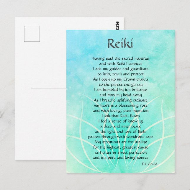 Cartão Postal Arte do Poema de Conexão Reiki (Frente/Verso)