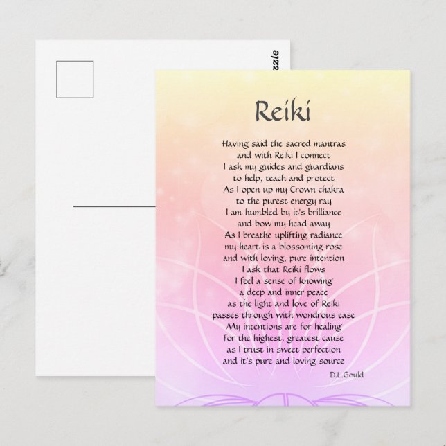 Cartão Postal Arte do Poema de Conexão Reiki (Frente/Verso)