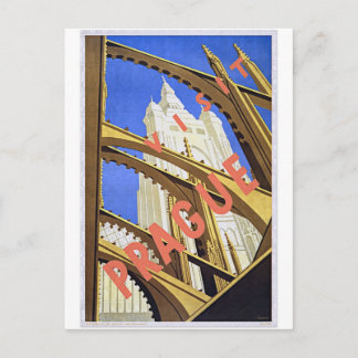 Cartão Postal Arte do poster das viagens vintage de Praga da