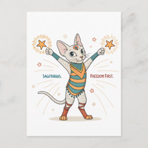 Cartão Postal Arte do Primeiro Gato do Zodíaco de Sagitário Libe