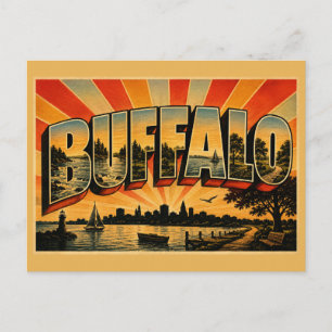 Cartão Postal Arte do Rio Niágara de Buffalo Nova York Lago Erie