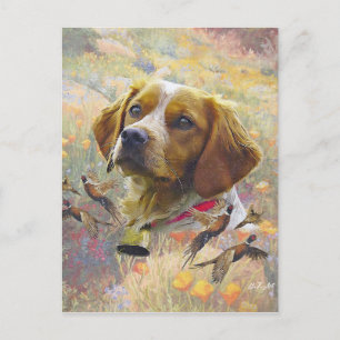 Cartão Postal Arte do Spaniel da Bretanha , Caça a faisões