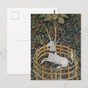 Cartão Postal Arte do Unicórnio Medieval Vintage em Cativeiro