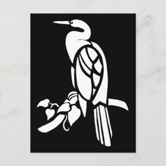 Cartão Postal Arte do vetor preto e branco, aves: herão na árvor