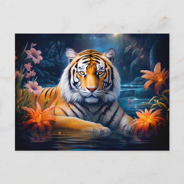 Cartão Postal Arte do Zodíaco Chinês do Majestoso Tigre (Frente)