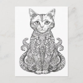 Cartão Postal Arte doodle gato fofo