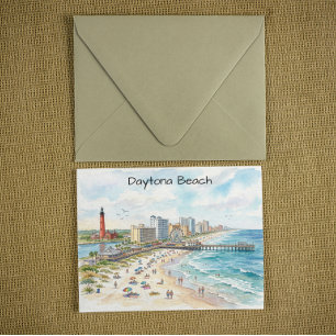 Cartão Postal Arte em Aquarela Charme Costeiro de Daytona Beach