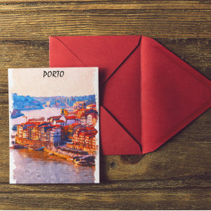 Cartão Postal Arte em Aquarela Colorida do Porto Portugal