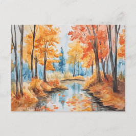Cartão Postal Arte em Aquarela da Floresta de Outono