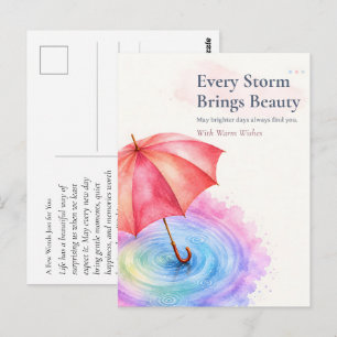 Cartão Postal Arte em Aquarela de Guarda-Chuva Pastel Ondulações