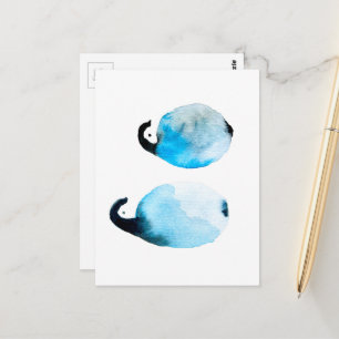 Cartão Postal Arte em aquarela de pinguim fofo