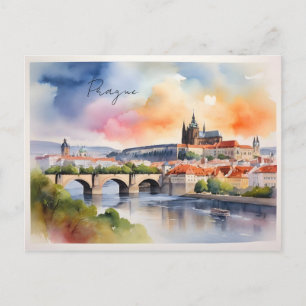 Cartão Postal arte em aquarela de Praga