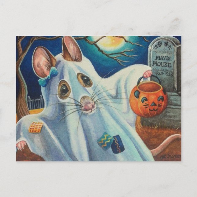 Cartão Postal Arte em Aquarela de Rato Fantasma com Fantasia de  (Frente)