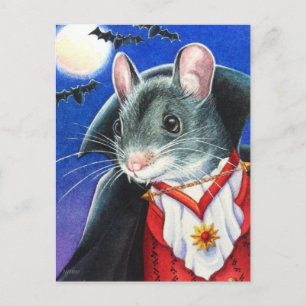 Cartão Postal Arte em Aquarela de Rato Vampiro de Fantasia de Ha