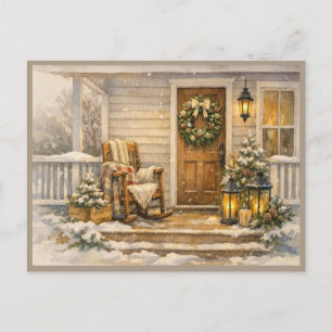 Cartão Postal Arte em Aquarela de Varanda de Inverno Aconchegant