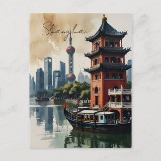 Cartão Postal arte em aquarela de Xangai