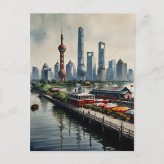 Cartão Postal arte em aquarela de Xangai