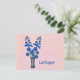 Cartão Postal Arte em Aquarela Delphinium Larkspur Aniversário d