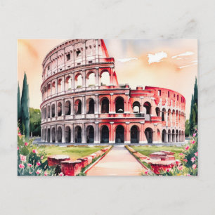 Cartão Postal Arte em Aquarela do Coliseu de Roma