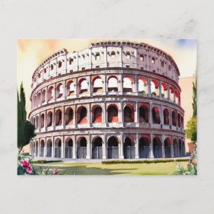 Cartão Postal Arte em Aquarela do Coliseu de Roma