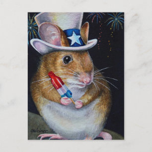 Cartão Postal Arte em Aquarela do Rato do Dia da Independência N