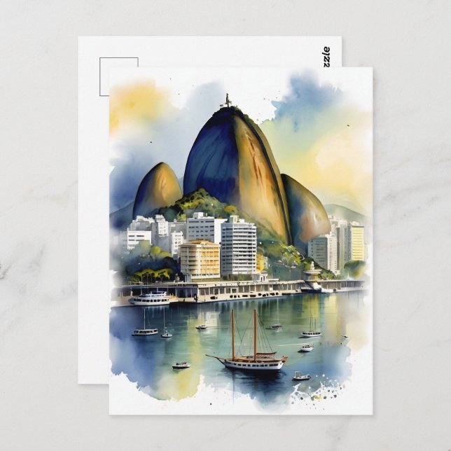 Cartão Postal arte em aquarela do Rio De Janeiro (Frente/Verso)