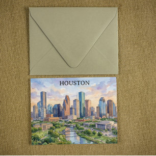 Cartão Postal Arte em Aquarela Retro Houston Texas