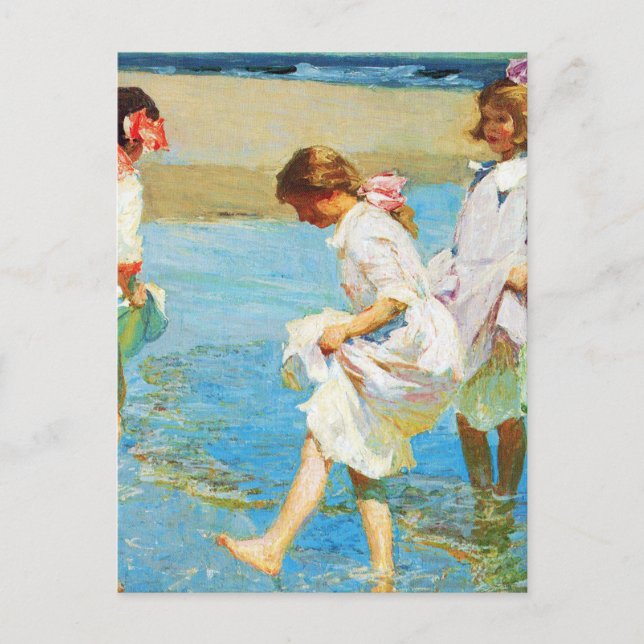 Cartão Postal Arte em cena de praia por Edward Henry Potthast (Frente)