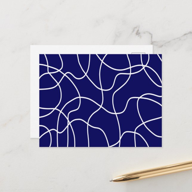 Cartão Postal Arte em Linha: Branco sobre Azul Escuro (Frente/Verso In Situ)