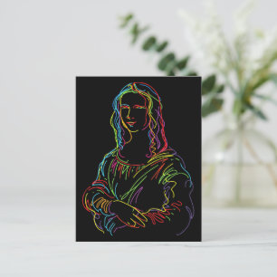 Cartão Postal Arte em linha da Monalisa em Neon Abstrato