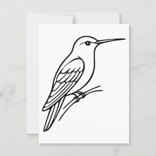 Cartão Postal Arte em Linha Hummingbird - Ilustração de Aves