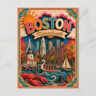Cartão Postal Arte em Papel de Boston Massachusetts PopCut Estad