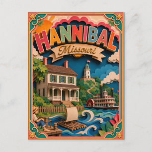 Cartão Postal Arte em Papel de Hannibal Missouri PopCut Estados