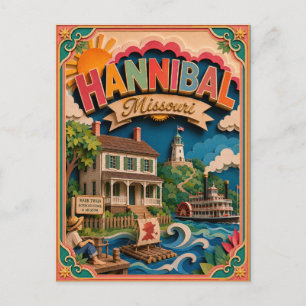 Cartão Postal Arte em Papel de Hannibal Missouri PopCut Estados
