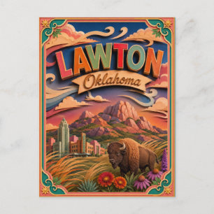 Cartão Postal Arte em Papel de Lawton Oklahoma PopCut Estados